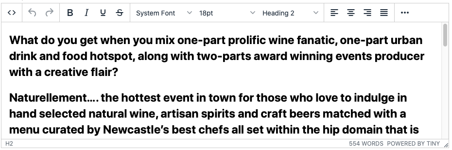 Use tiny editor on events page